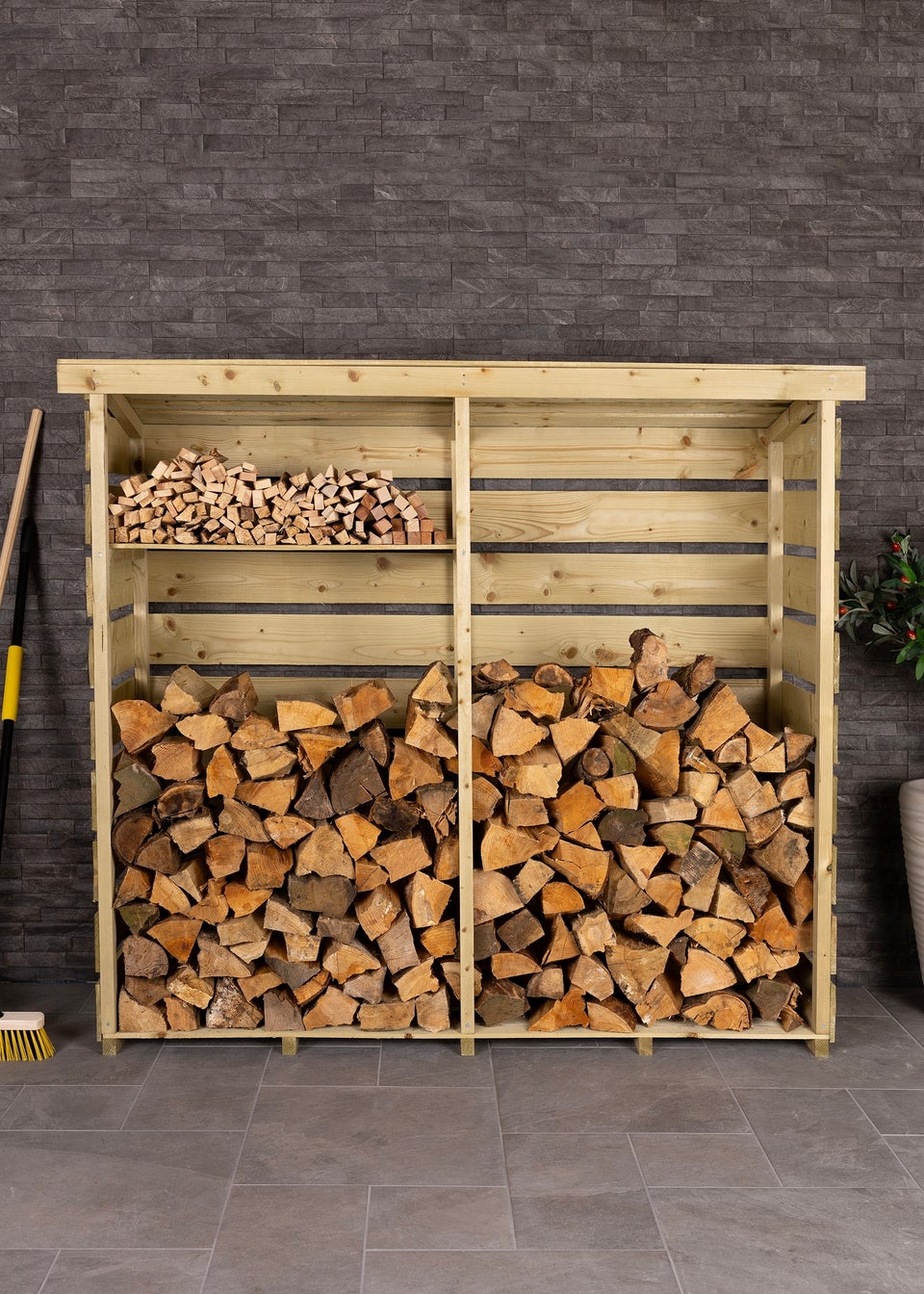Charles Bentley FSC Nordic Spruce Wood Double Log Store Firewood Storage Heavy