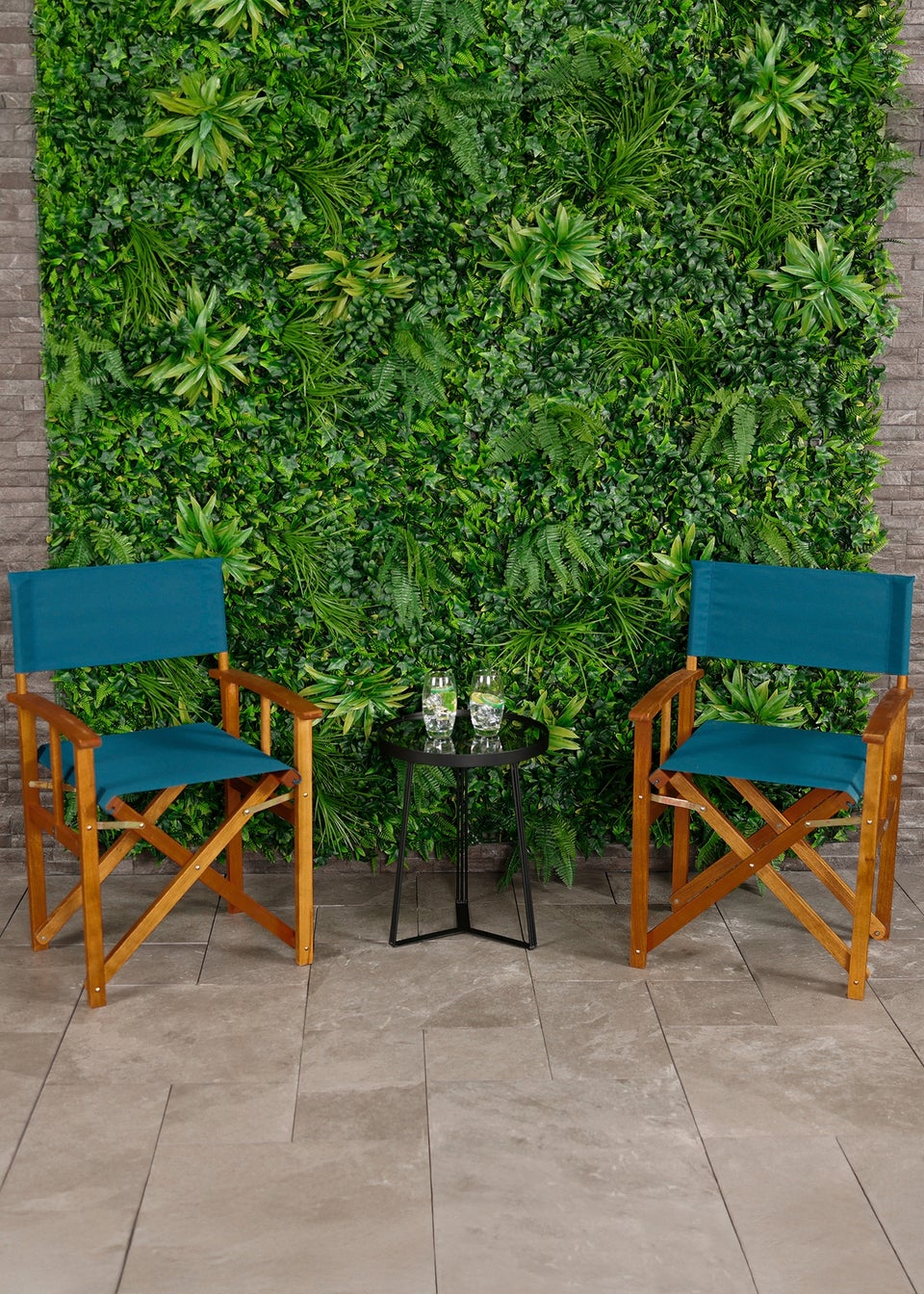 Charles Bentley FSC Wooden Pair of Folding Directors Chairs Teal Pop-Up Garden