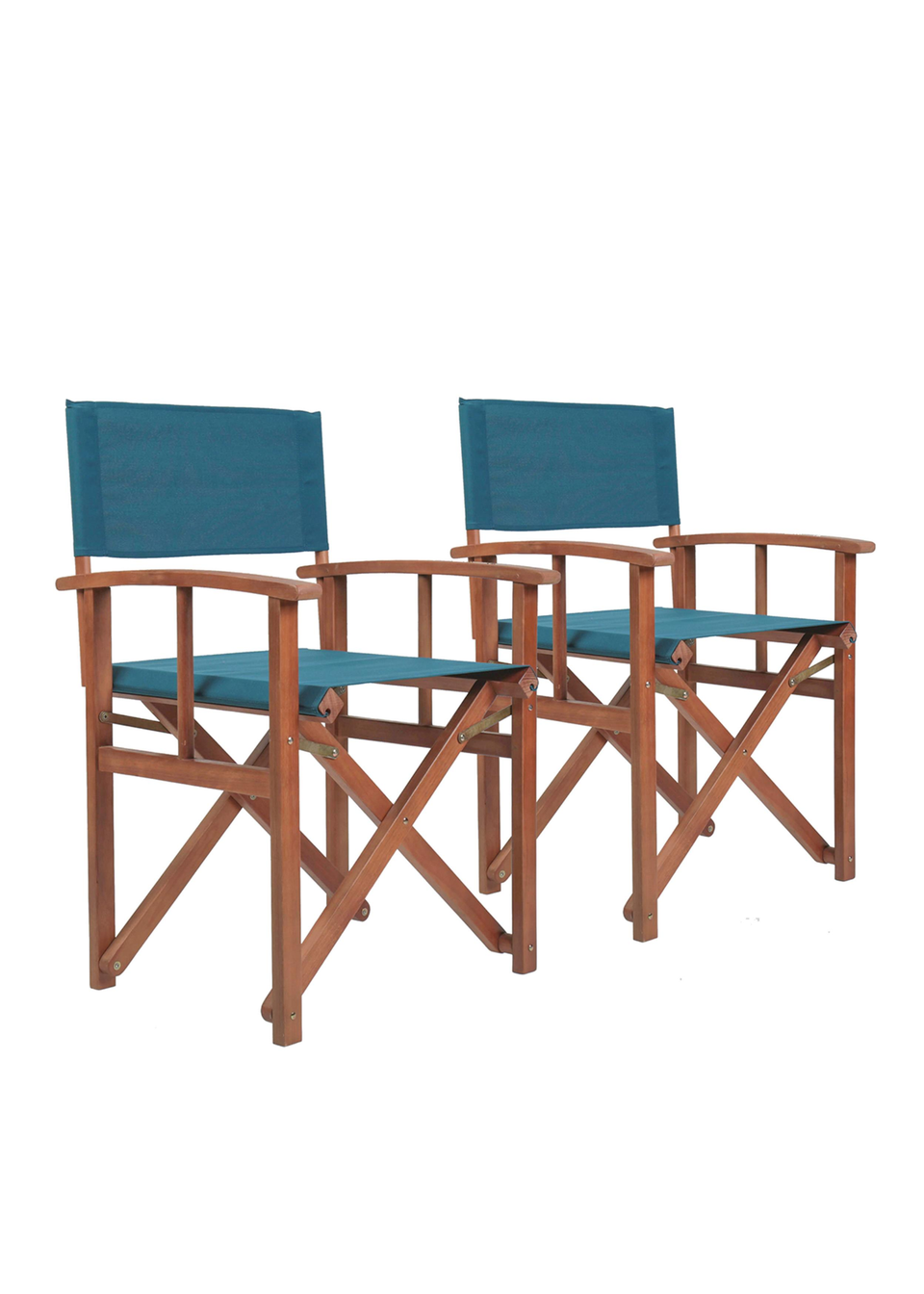 Charles Bentley FSC Wooden Pair of Folding Directors Chairs Teal Pop-Up Garden