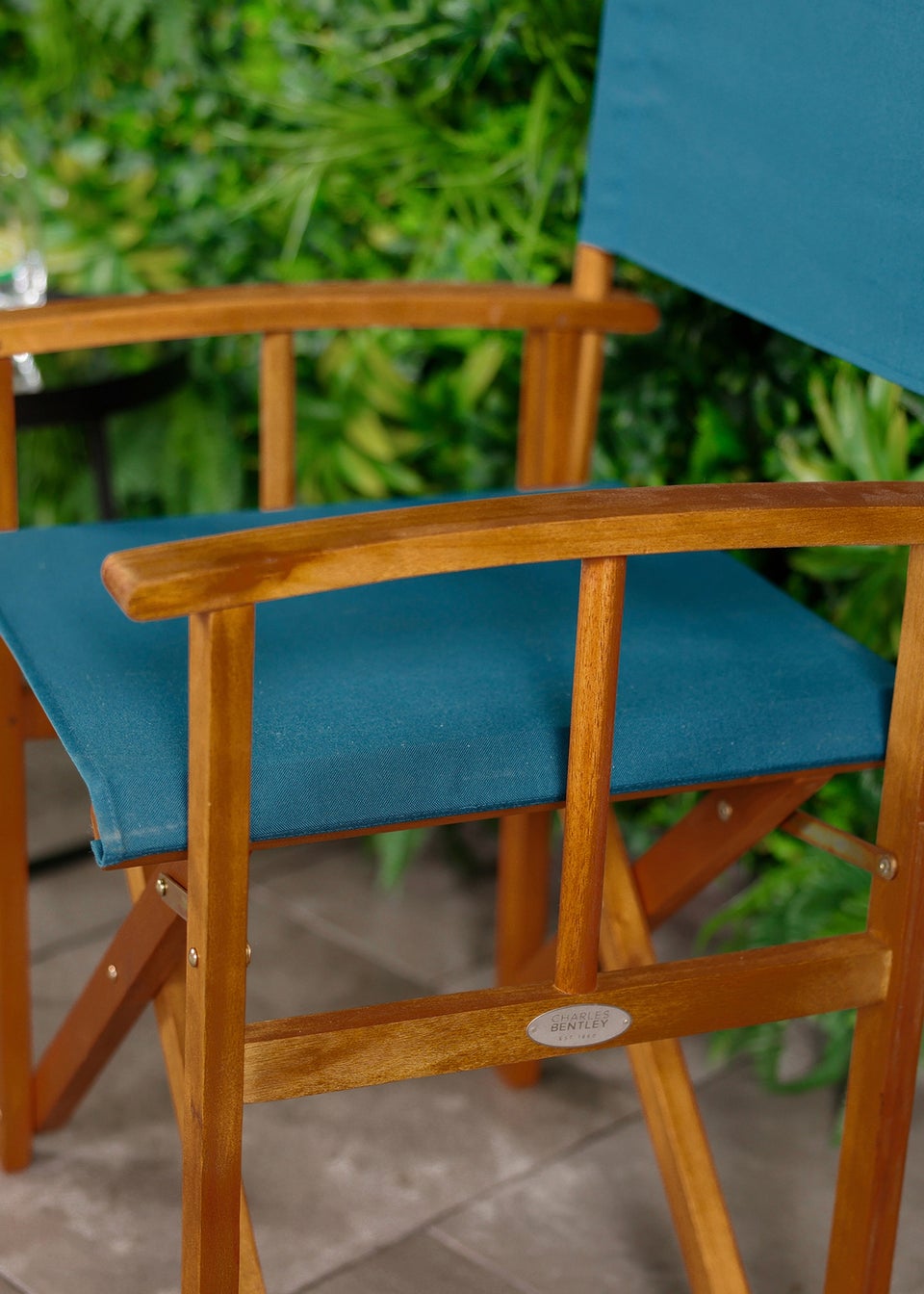 Charles Bentley FSC Wooden Pair of Folding Directors Chairs Teal Pop-Up Garden