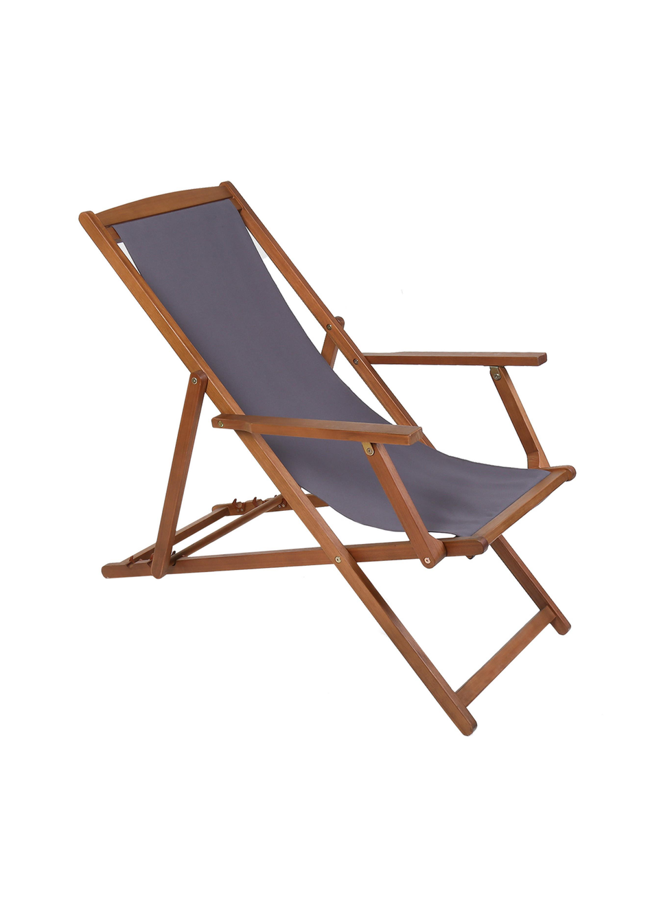 Charles Bentley Folding FSC Eucalyptus Wooden Deck Chair Beach Sun Lounger Grey