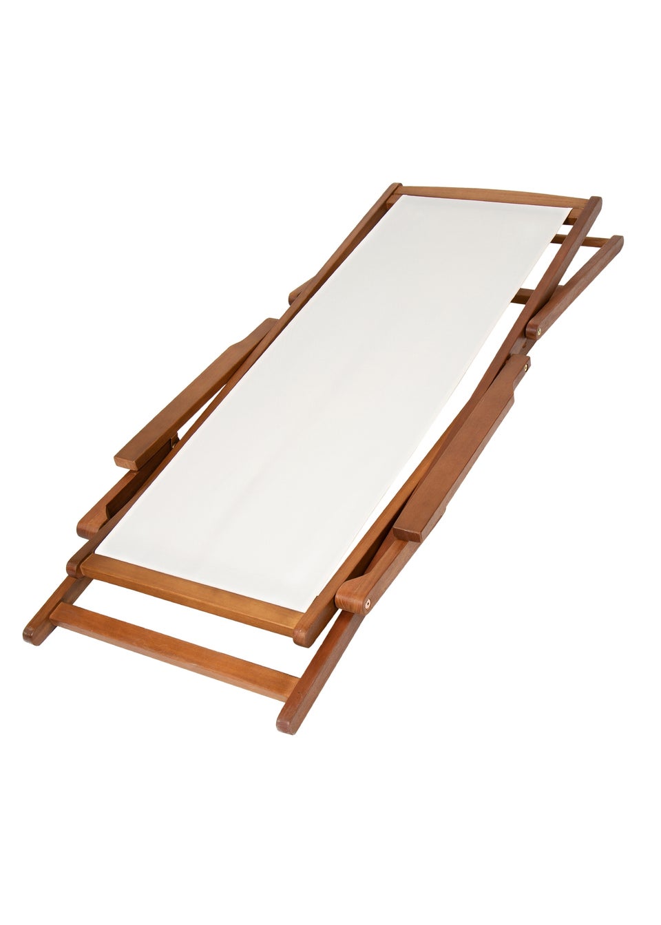 Charles Bentley Folding FSC Eucalyptus Wooden Deck Chair Beach Sun Lounger Cream