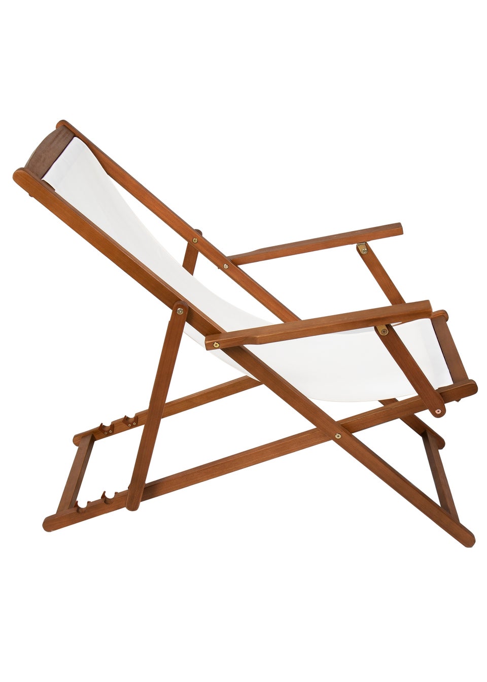 Charles Bentley Folding FSC Eucalyptus Wooden Deck Chair Beach Sun Lounger Cream