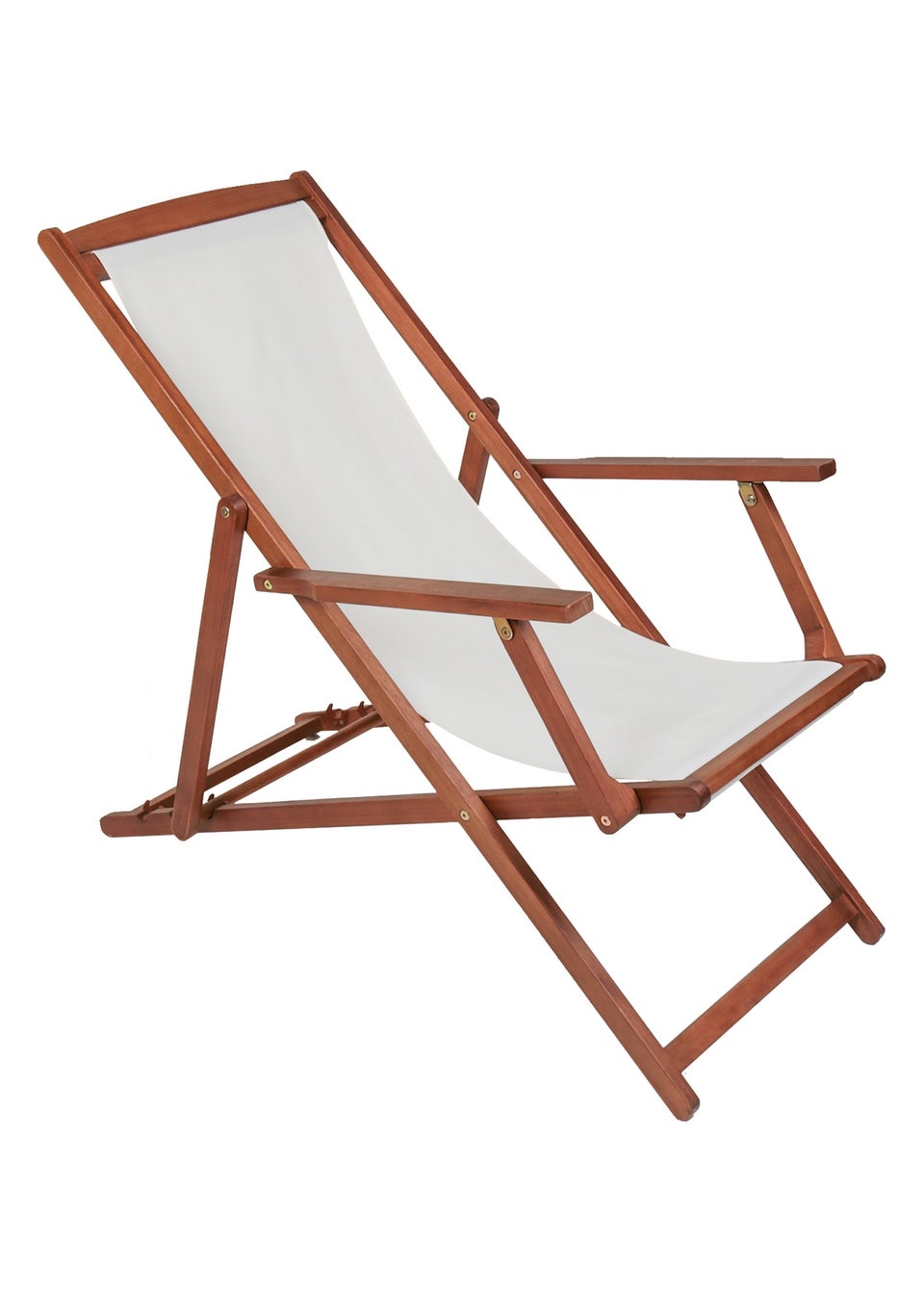 Charles Bentley Folding FSC Eucalyptus Wooden Deck Chair Beach Sun Lounger Cream
