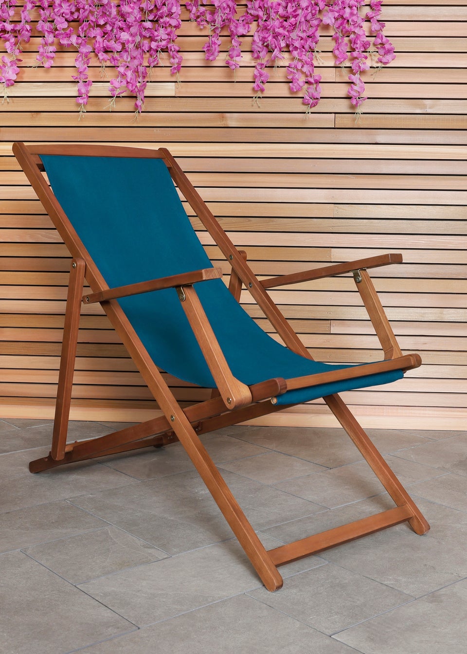 Charles Bentley Folding FSC Eucalyptus Wooden Deck Chair Beach Sun Lounger Teal