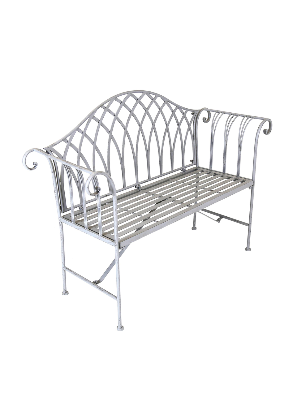 Charles Bentley Decorative Wrought Iron Outdoor Rustic Bench Grey