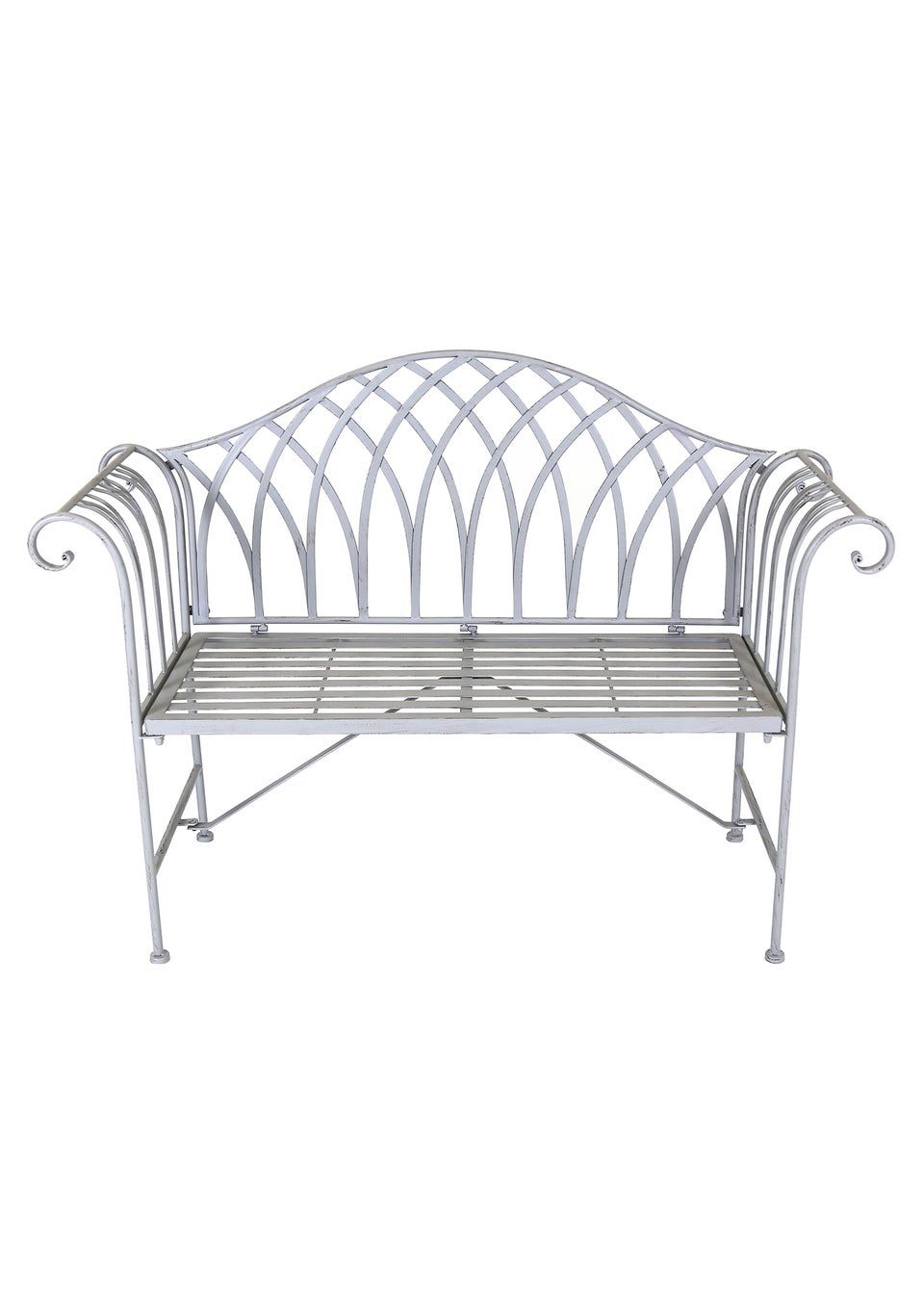 Charles Bentley Decorative Wrought Iron Outdoor Rustic Bench Grey