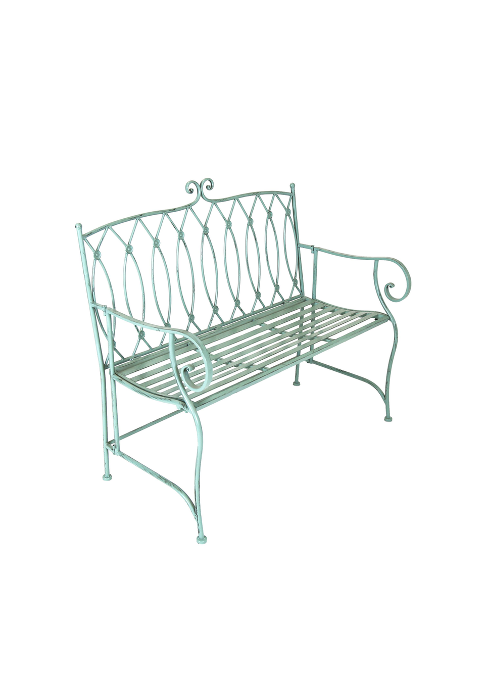 Charles Bentley Decorative Wrought Iron Outdoor Rustic Bench Green