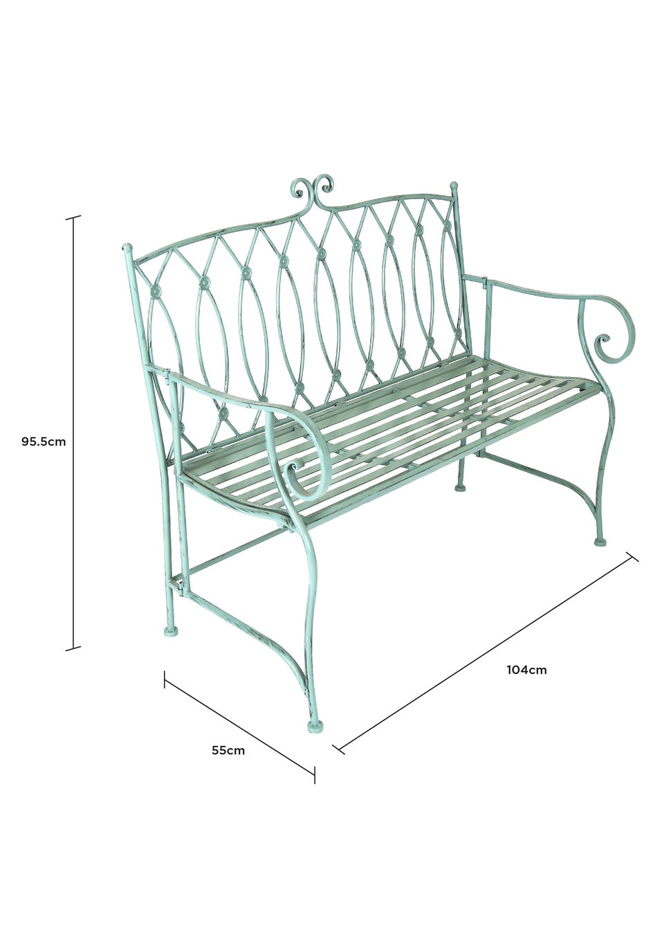 Charles Bentley Decorative Wrought Iron Outdoor Rustic Bench Green