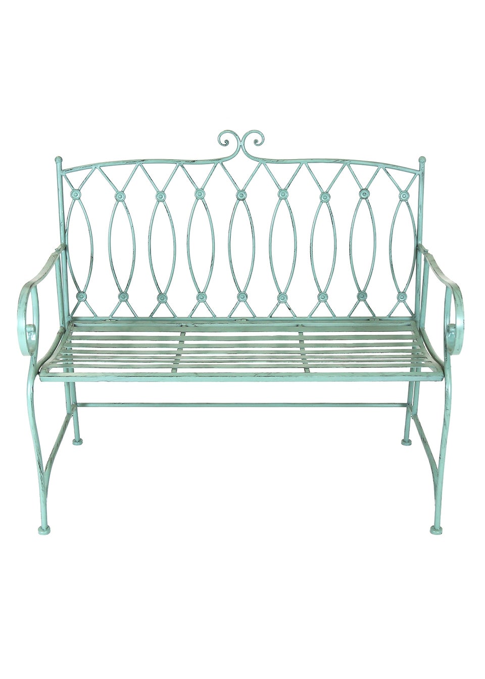 Charles Bentley Decorative Wrought Iron Outdoor Rustic Bench Green