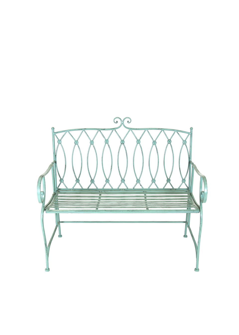 Charles Bentley Decorative Wrought Iron Outdoor Rustic Bench Green