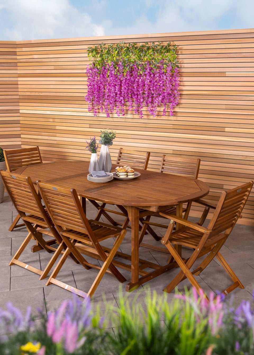 Charles Bentley FSC Acacia Hardwood Furniture Set with Extendable Table (6 Seater)