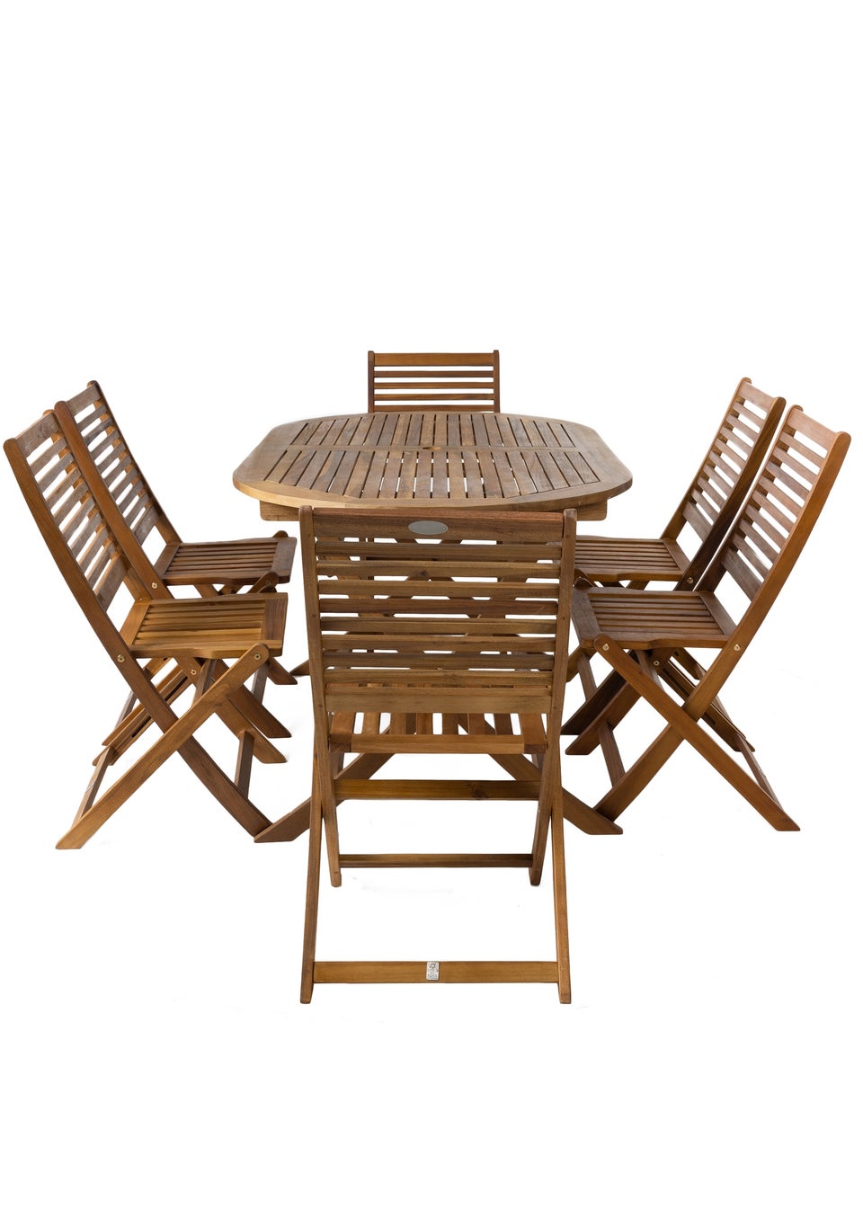 Charles Bentley FSC Acacia Wooden Furniture Patio Oval Table & 6 Chairs (7 Piece)