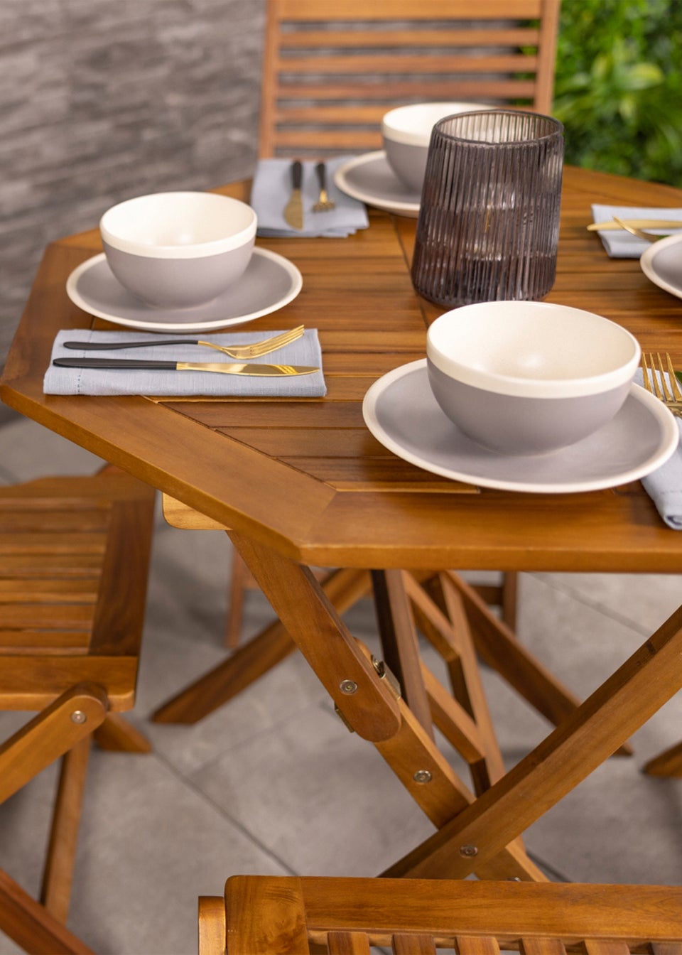 Charles Bentley FSC Acacia Wooden Octagonal Table & Chairs Set (5 Piece)