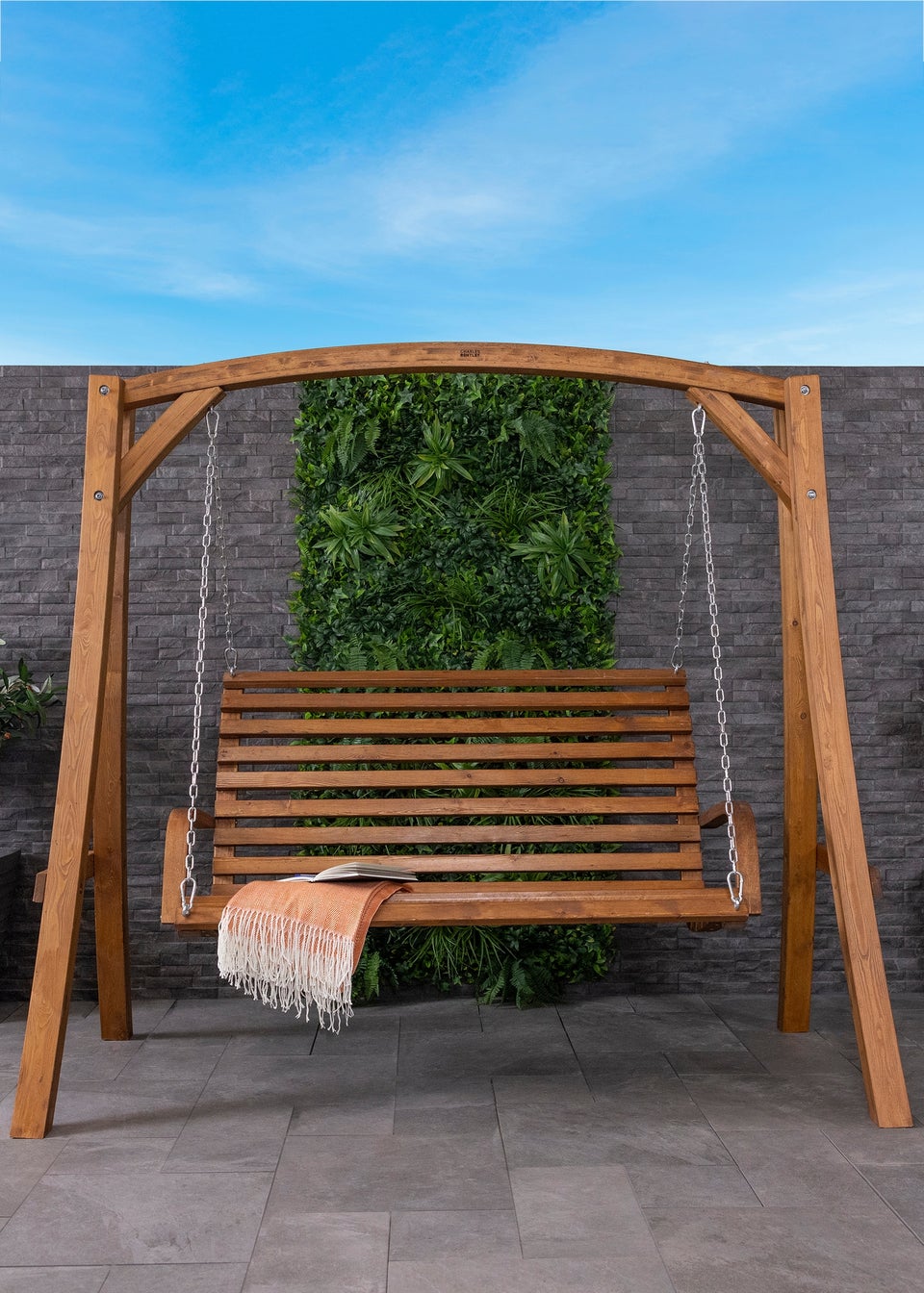 Charles Bentley 2-3 Seater Larch Wooden Garden Outdoor Swing Seat Bench Hammock