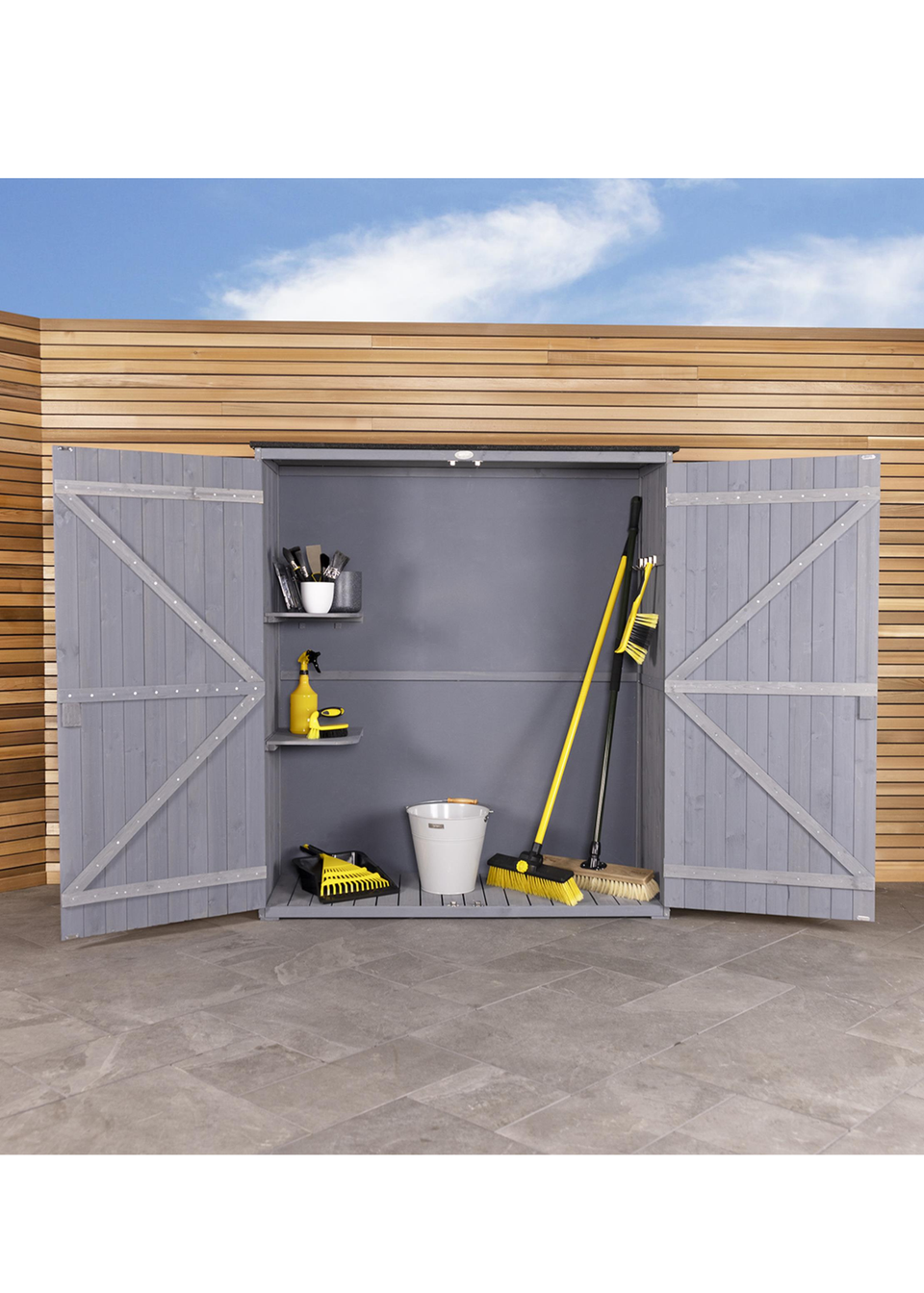 Charles Bentley FSC Garden Chest Storage Shed Grey Wooden (H155cm x L55cm x W138cm)