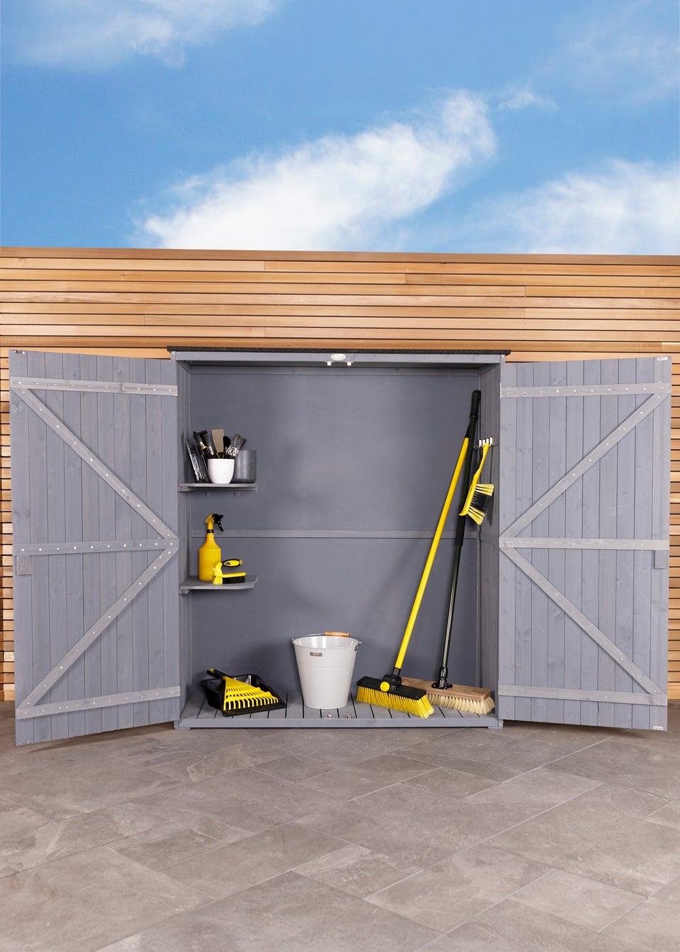 Charles Bentley FSC Garden Chest Storage Shed Grey Wooden (H155cm x L55cm x W138cm)
