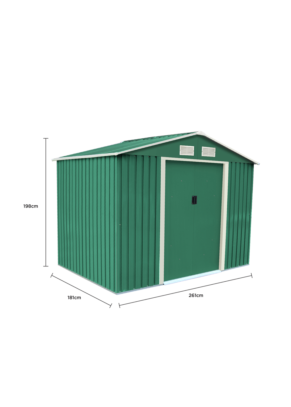 Charles Bentley Green Metal Garden Storage Shed Zinc Floor Frame (W8ft x D6ft)