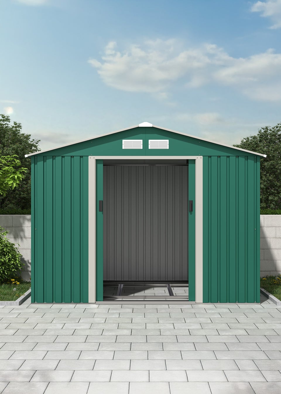 Charles Bentley Green Metal Garden Storage Shed Zinc Floor Frame (W8ft x D6ft)