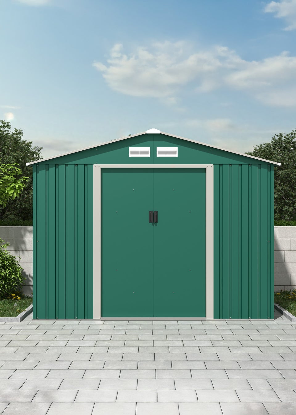Charles Bentley Green Metal Garden Storage Shed Zinc Floor Frame (W8ft x D6ft)