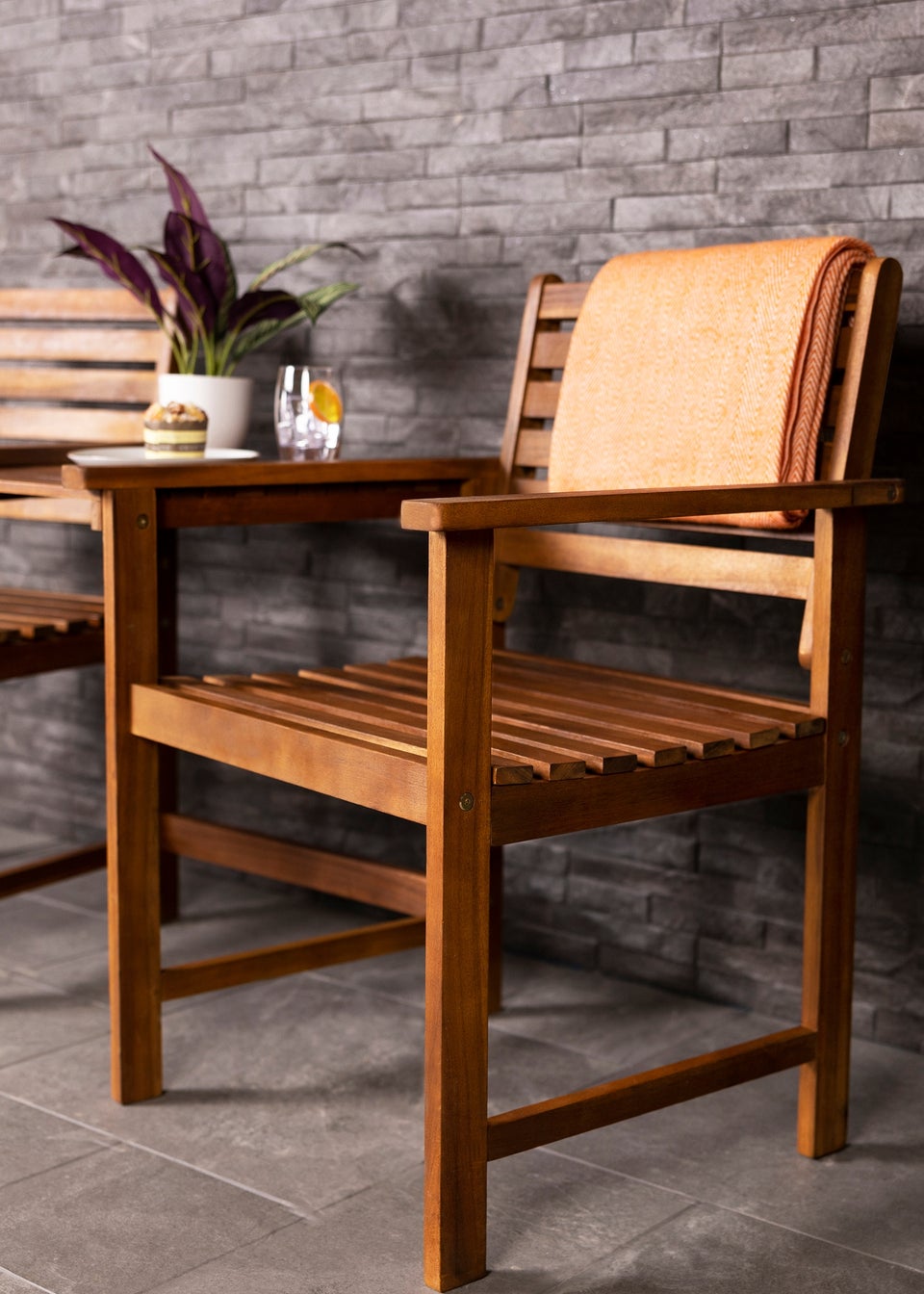 Charles Bentley FSC Acacia Wooden Companion Seat with Parasol Hole Shelf