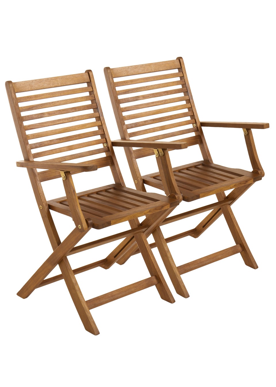 Charles Bentley FSC Acacia Wooden Pair of Foldable Outdoor Dining Armchairs