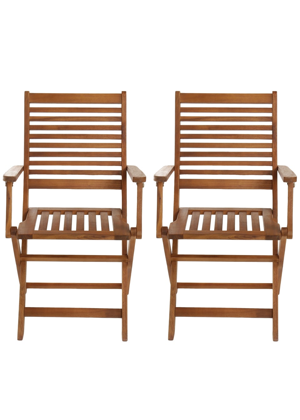 Charles Bentley FSC Acacia Wooden Pair of Foldable Outdoor Dining Armchairs