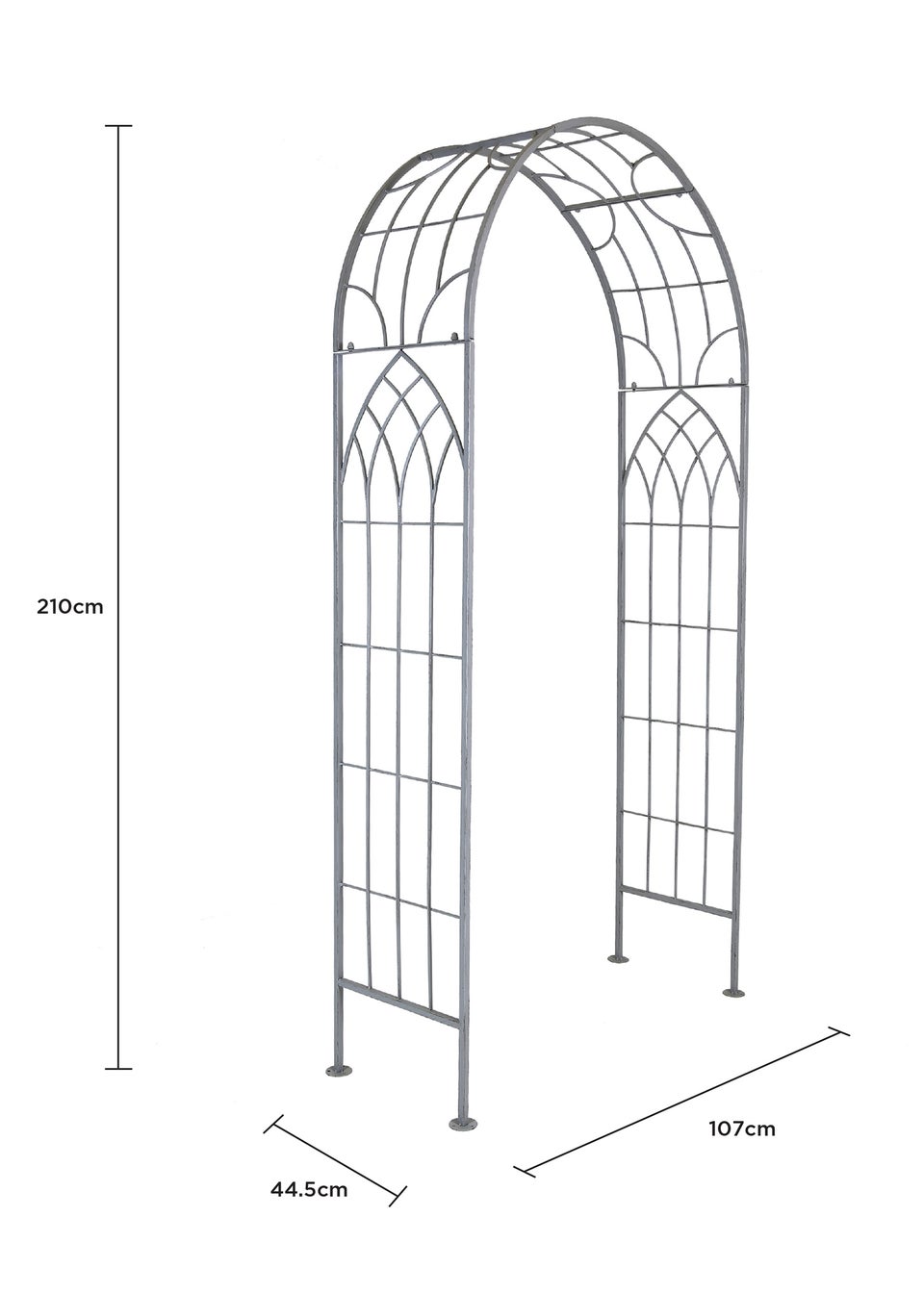 Charles Bentley Decorative Wrought Iron Arch Grey (H211cm x W103cm x D36cm)