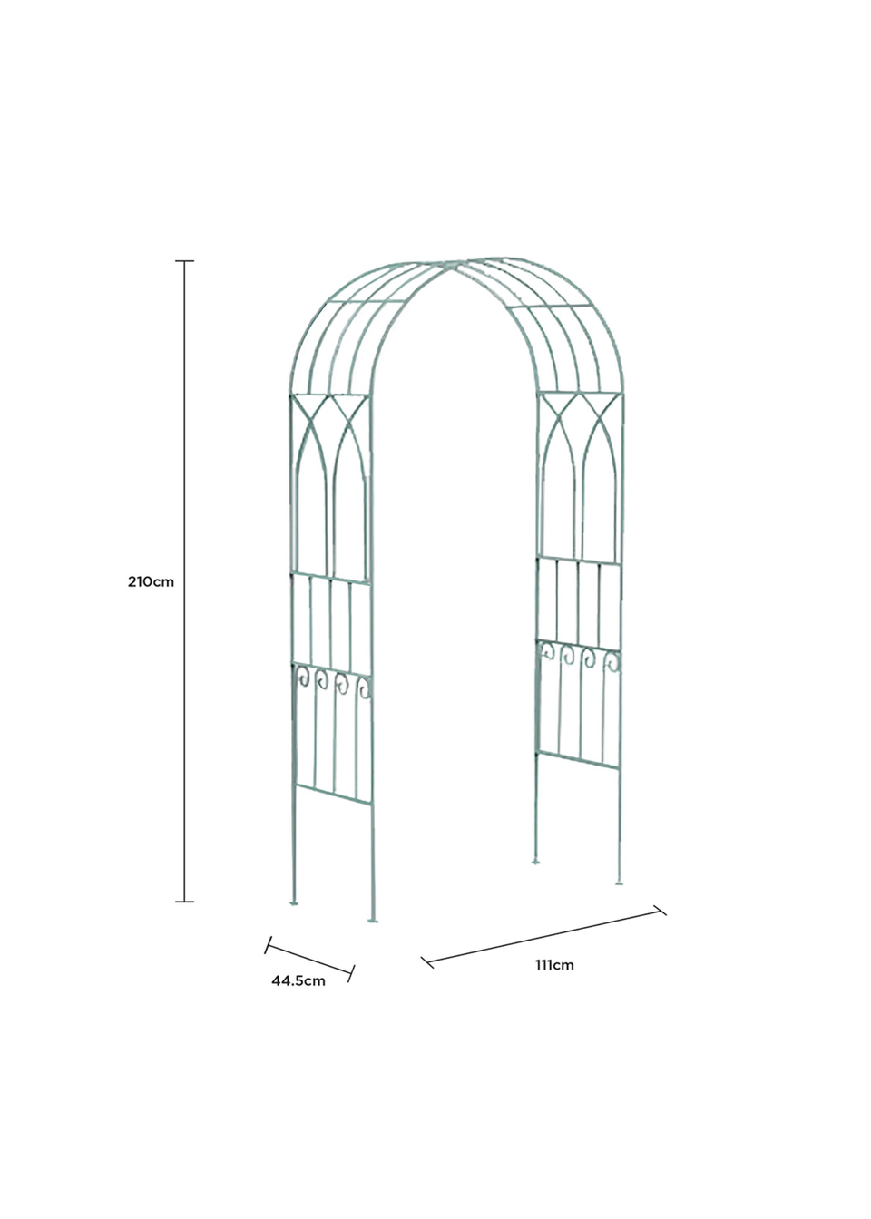 Charles Bentley Decorative Wrought Iron Arch Sage Green (H211cm x W103cm x D40.5cm)