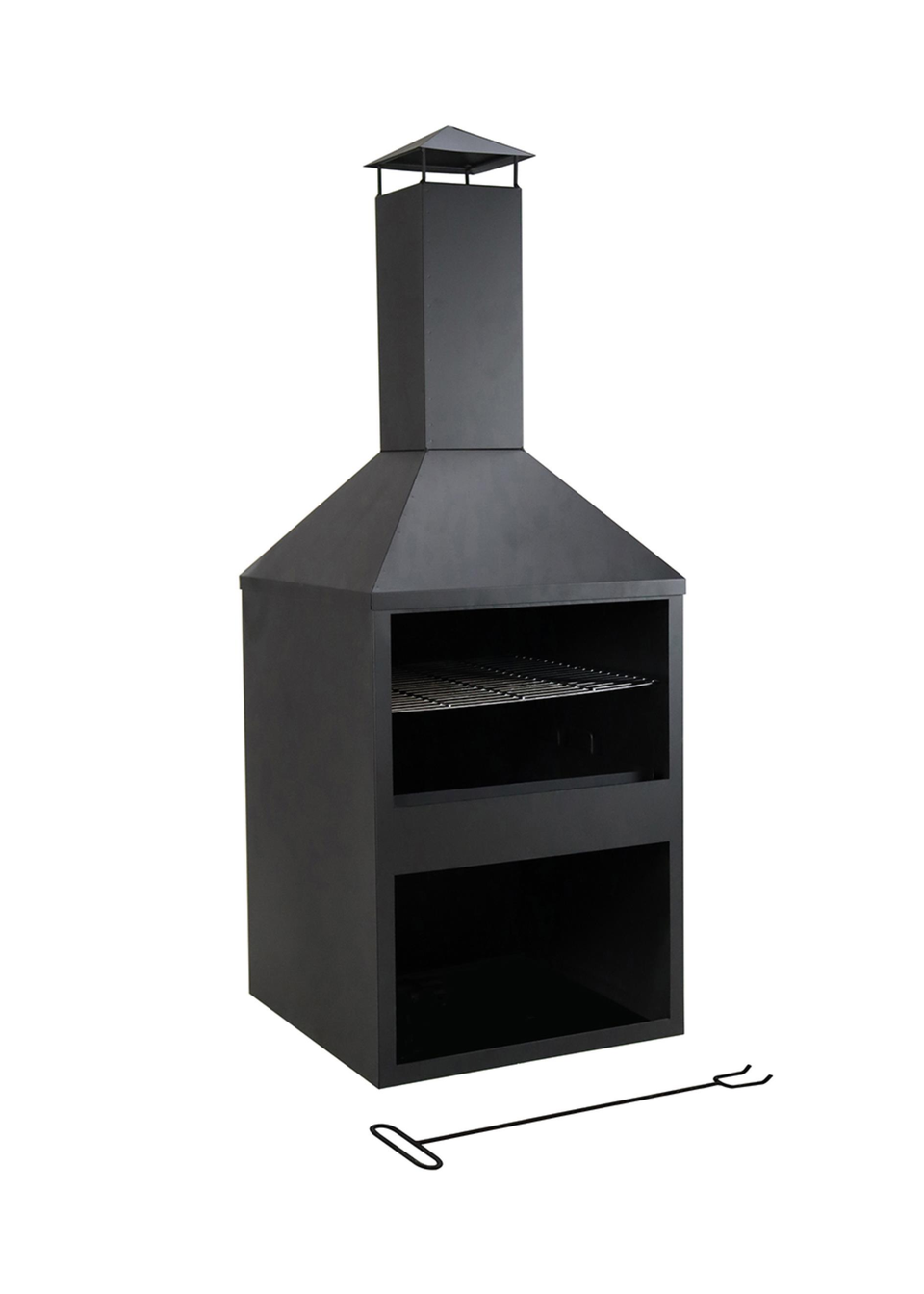 Charles Bentley Black Powder Coated Steel 118cm BBQ & Chimenea (H118cm x W44cm x D44cm)