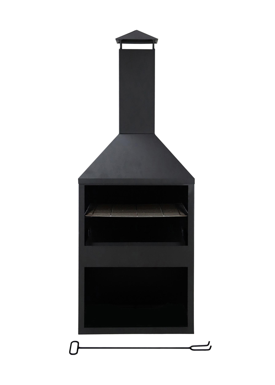 Charles Bentley Black Powder Coated Steel 118cm BBQ & Chimenea (H118cm x W44cm x D44cm)