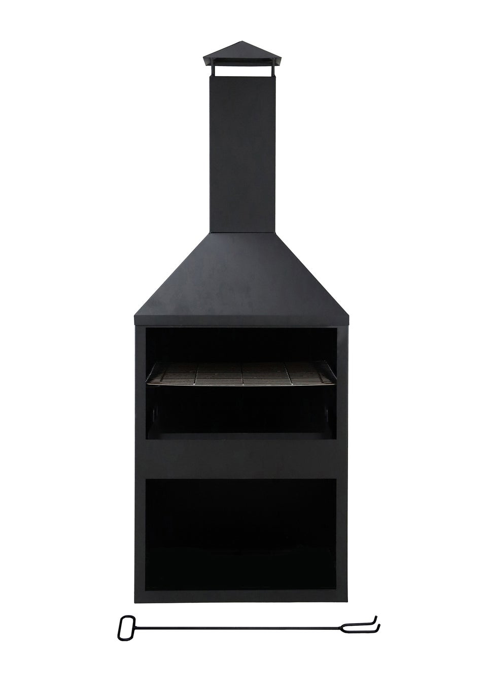 Charles Bentley Black Powder Coated Steel 118cm BBQ & Chimenea (H118cm x W44cm x D44cm)