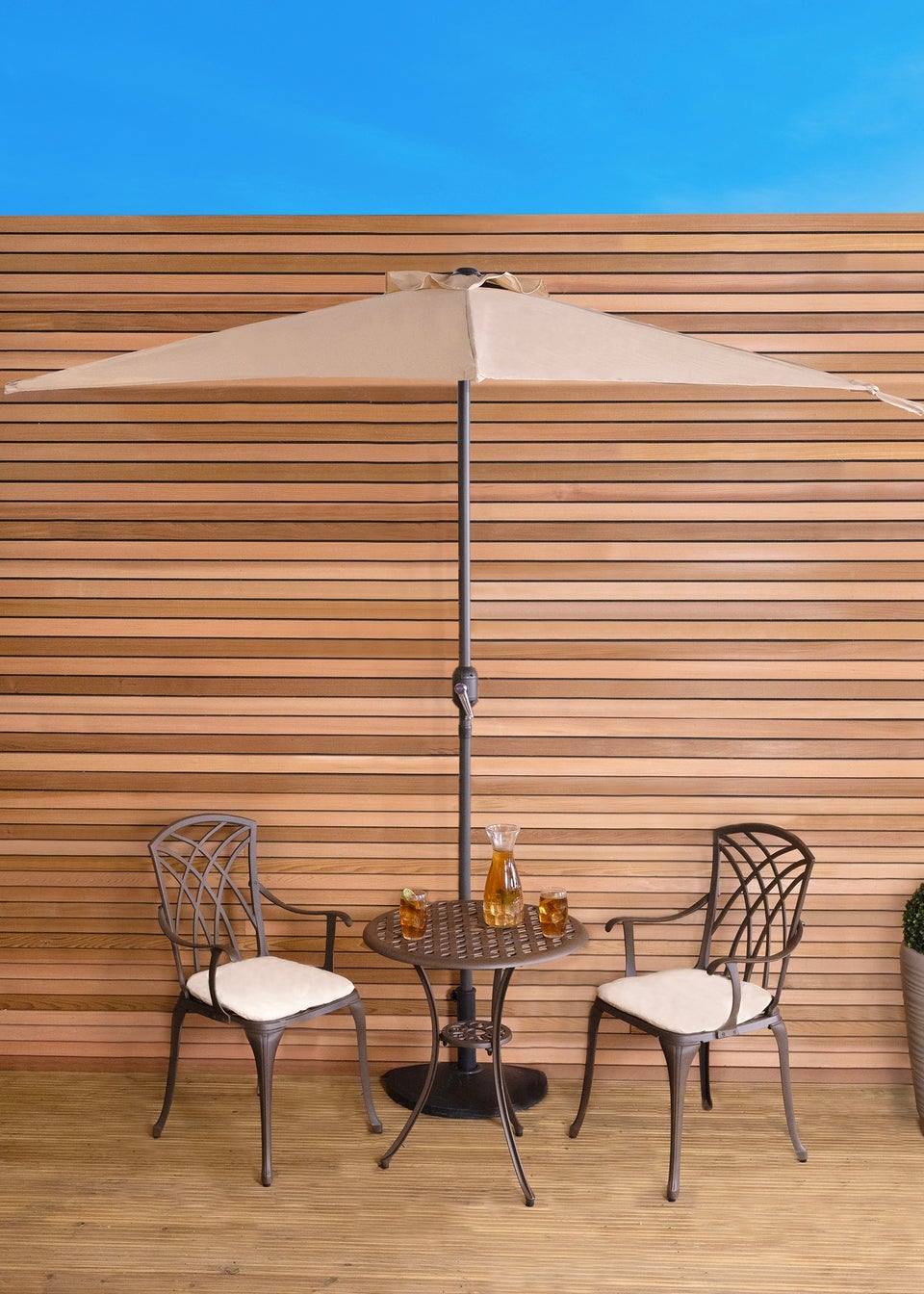 Charles Bentley Beige Metal Garden Balcony Half Umbrella With Crank Turn (H235cm x L135cm x W270cm)