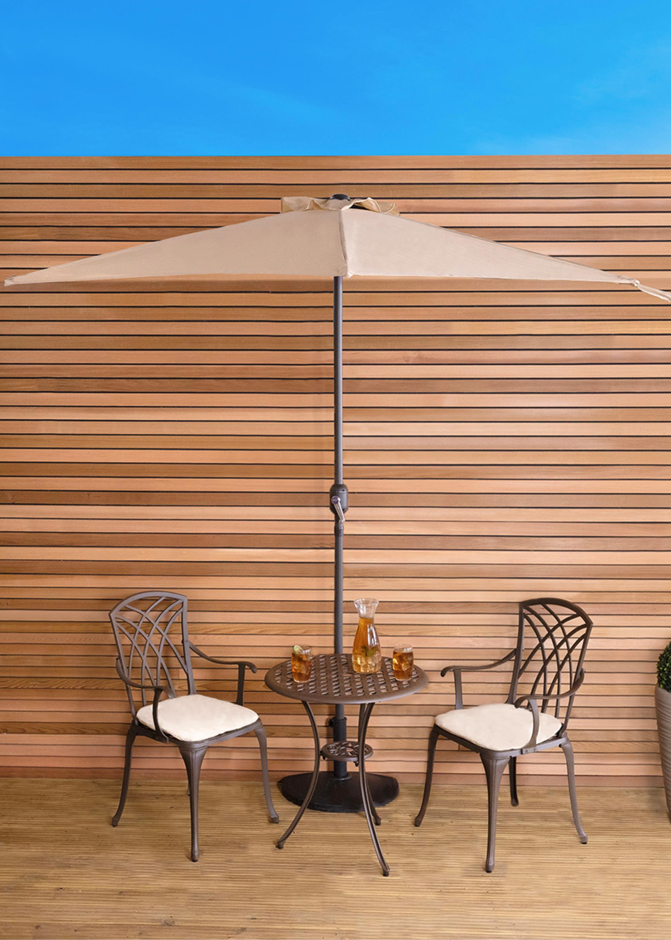 Charles Bentley Beige Metal Garden Balcony Half Umbrella With Crank Turn (H235cm x L135cm x W270cm)