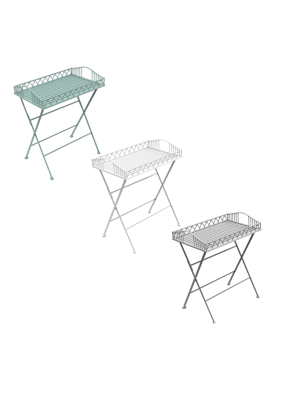 Charles Bentley Wrought Decorative Iron Garden Side Table White (H40cm x L55cm x W67cm)