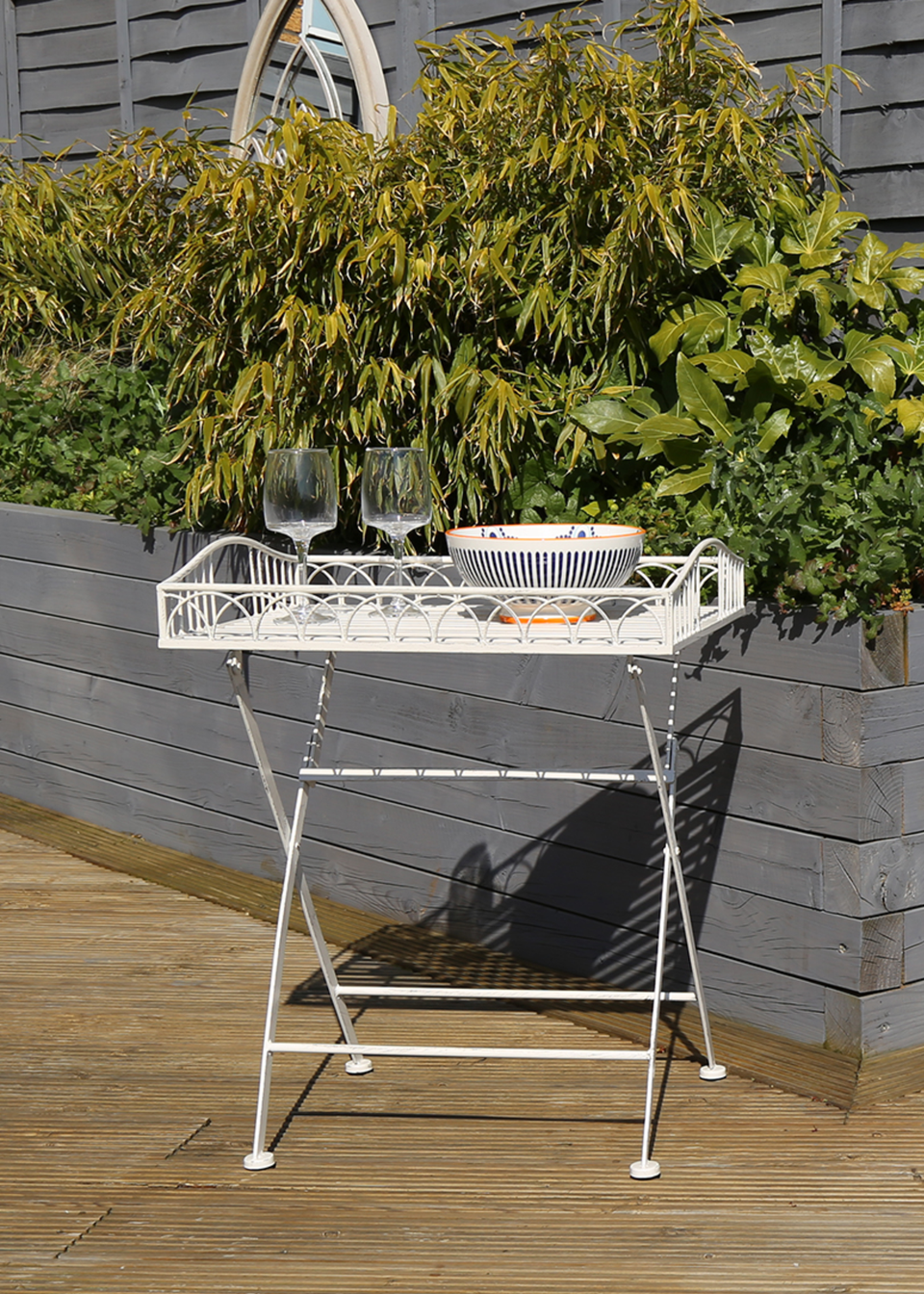 Charles Bentley Wrought Decorative Iron Garden Side Table White (H40cm x L55cm x W67cm)