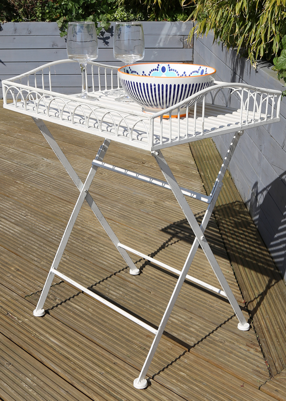 Charles Bentley Wrought Decorative Iron Garden Side Table White (H40cm x L55cm x W67cm)