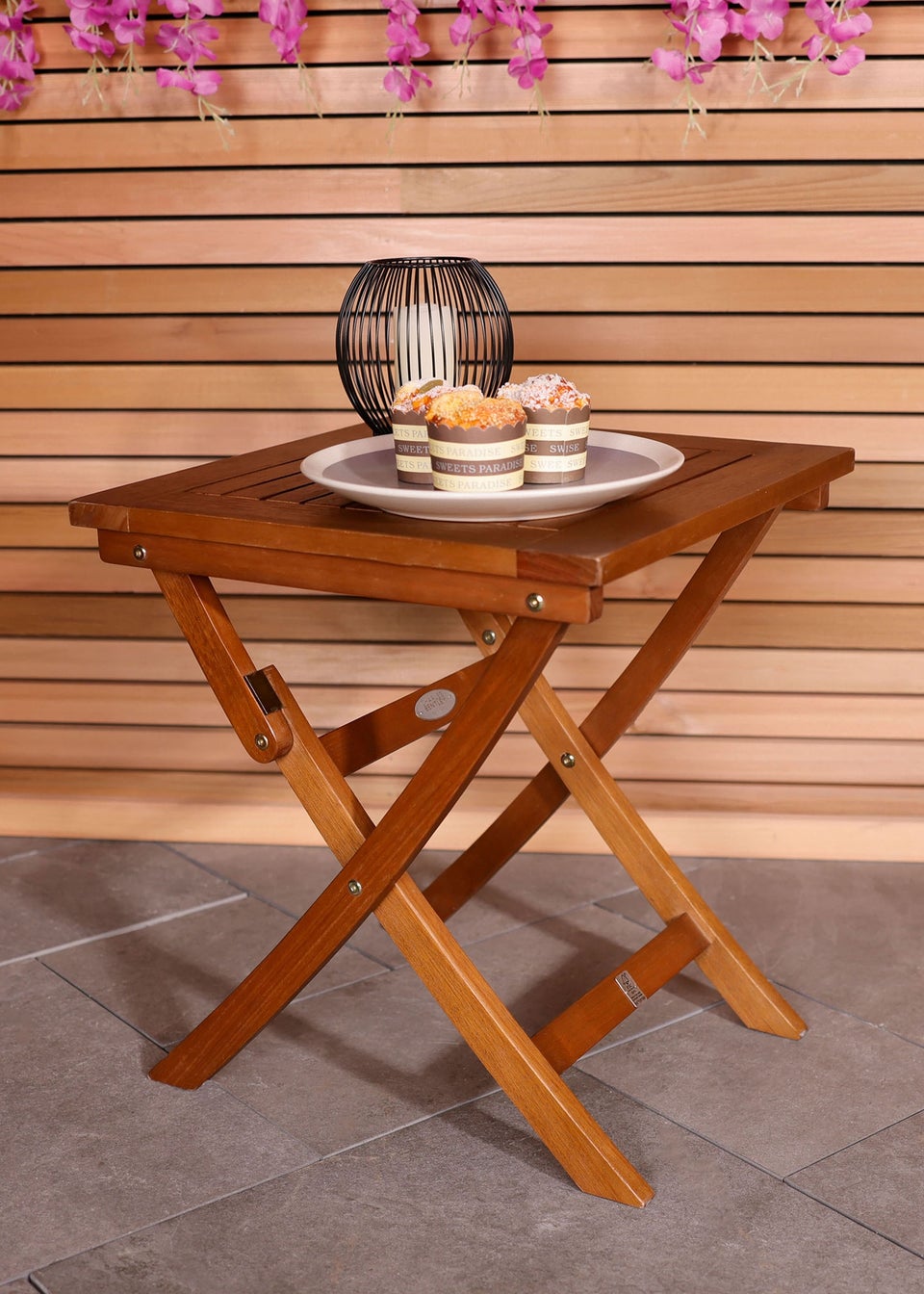 Charles Bentley Wooden Square Foldable Table FSC Certified (H50cm x W45cm x D45cm)