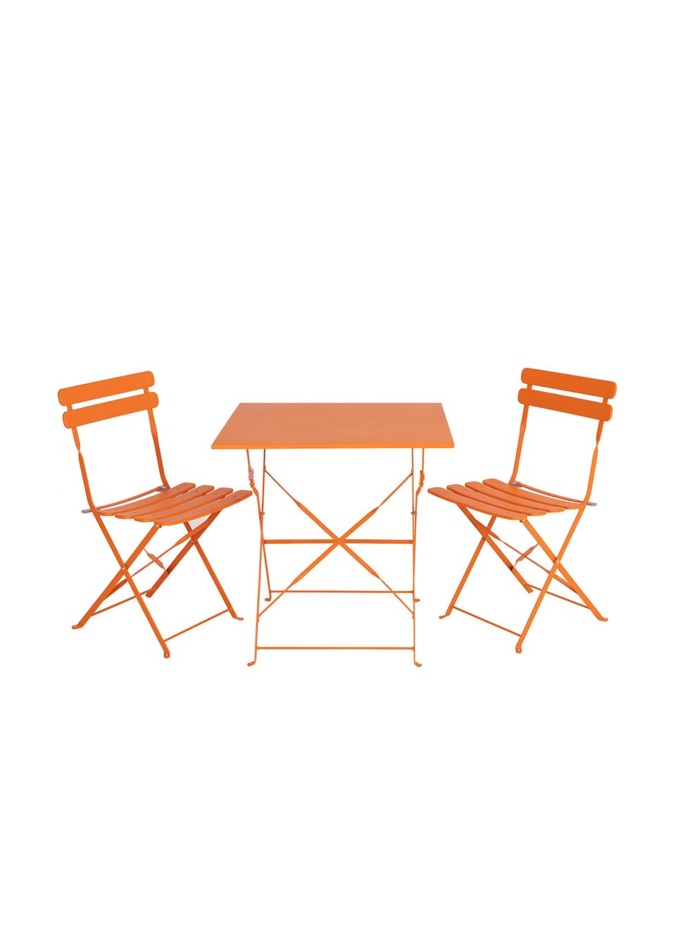 Charles Bentley Square Folding Metal Bistro Set Orange Patio Garden Outdoor (2 Seater)