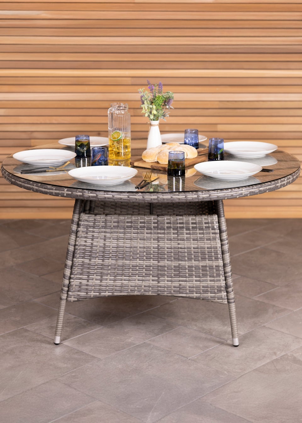 Charles Bentley Rattan Dining Table Grey (H74cm x W130cm)