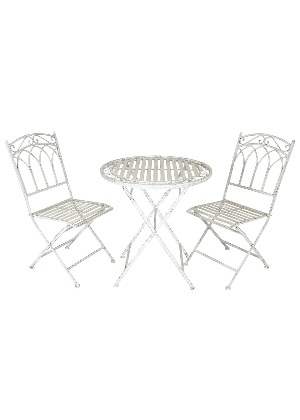 Charles Bentley Rustic Wrought Iron Outdoor Bistro Set Antique White (2 Seater)