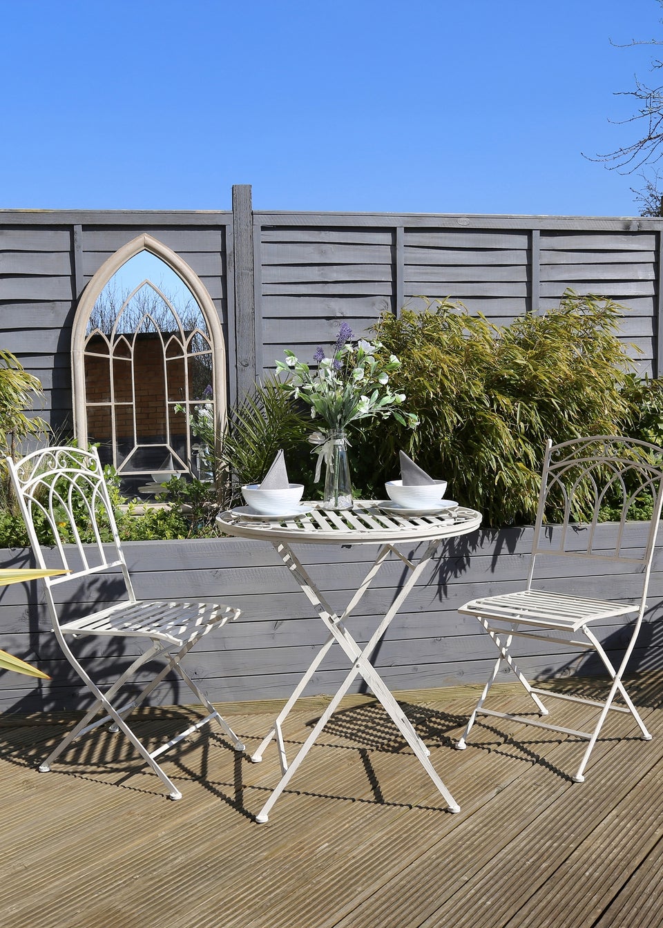 Charles Bentley Rustic Wrought Iron Outdoor Bistro Set Antique White (2 Seater)