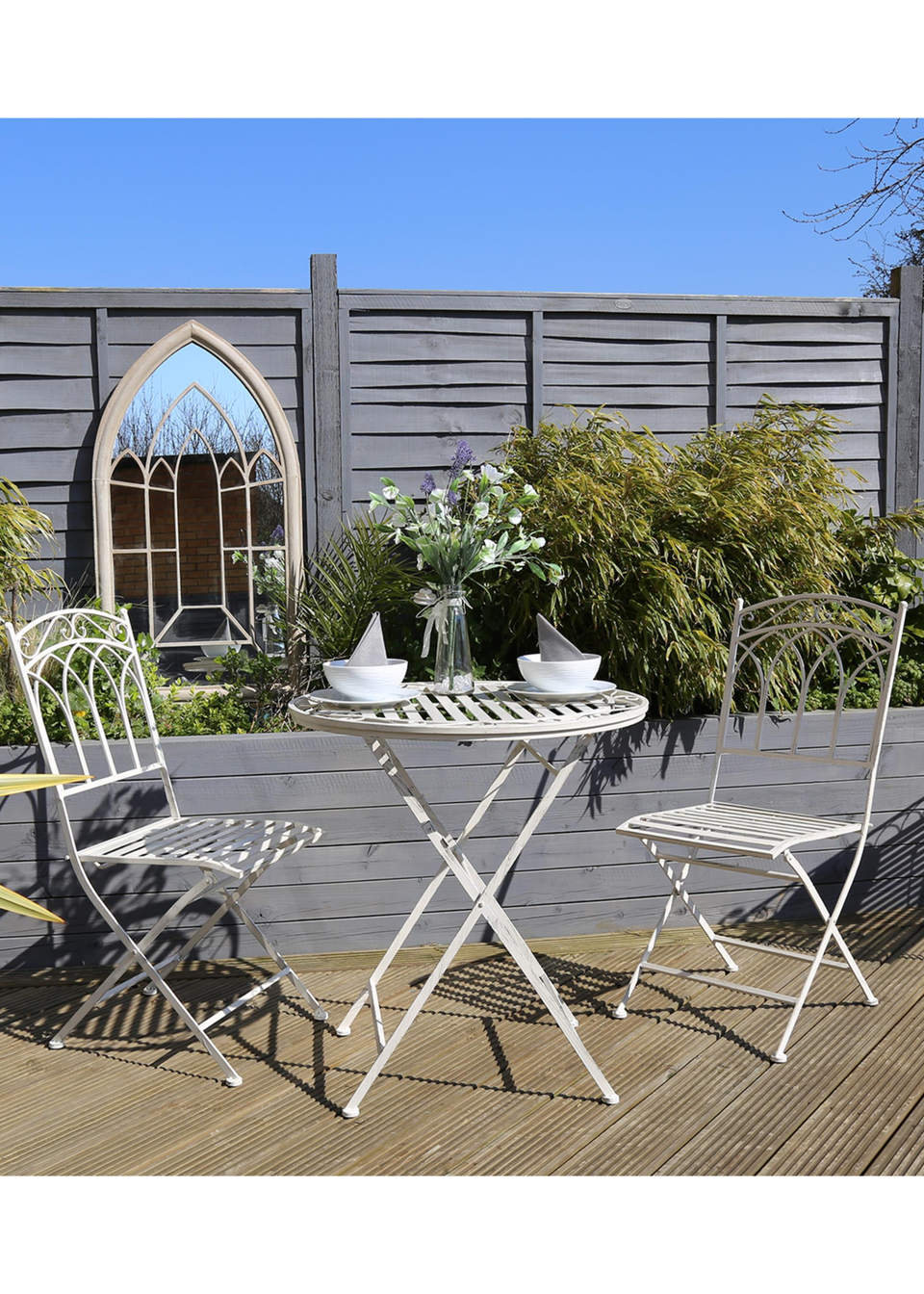 Charles Bentley Rustic Wrought Iron Outdoor Bistro Set Antique White (2 Seater)