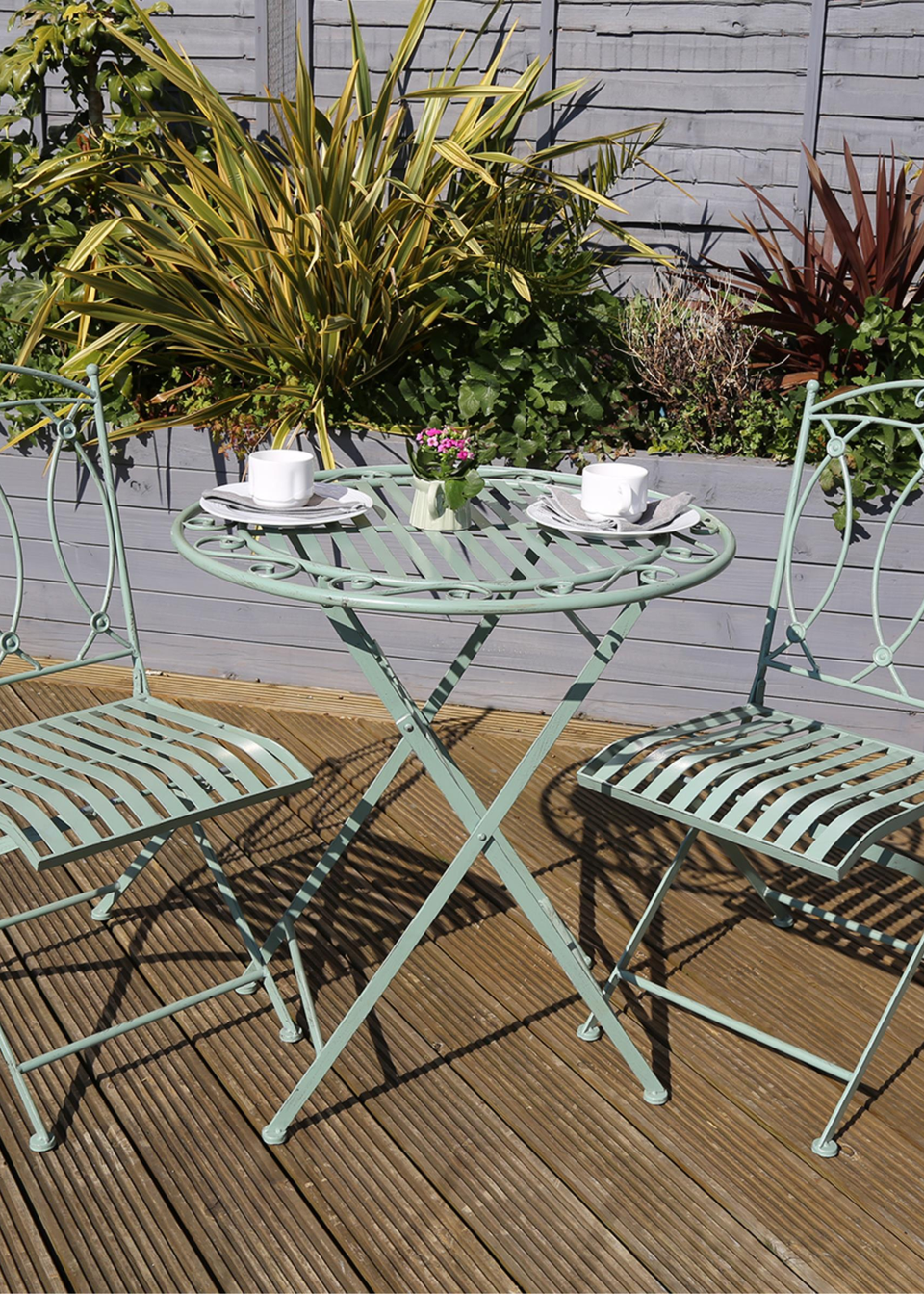 Charles Bentley Rustic Wrought Iron Outdoor Bistro Set Sage Green (2 Seater)