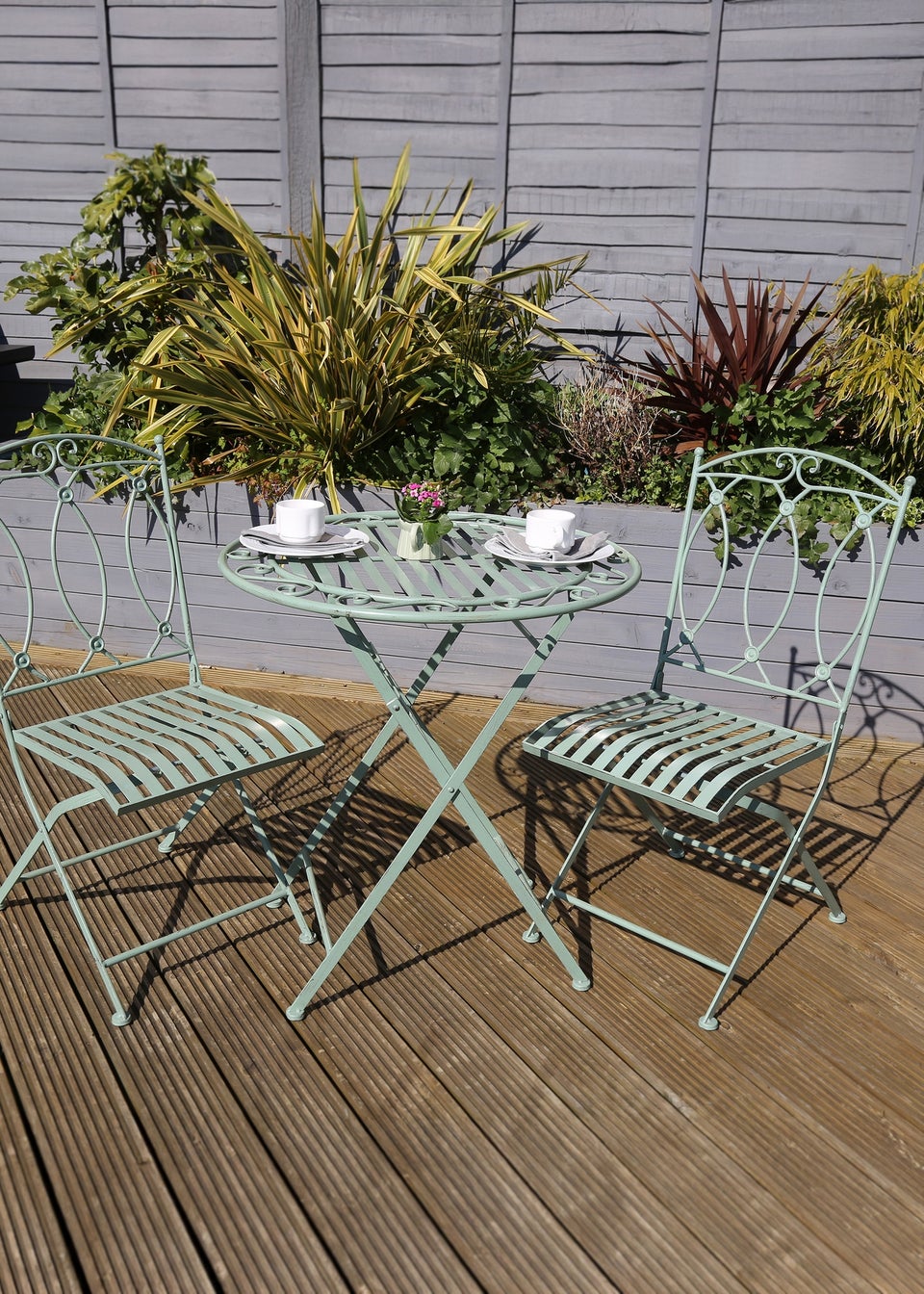 Charles Bentley Rustic Wrought Iron Outdoor Bistro Set Sage Green (2 Seater)