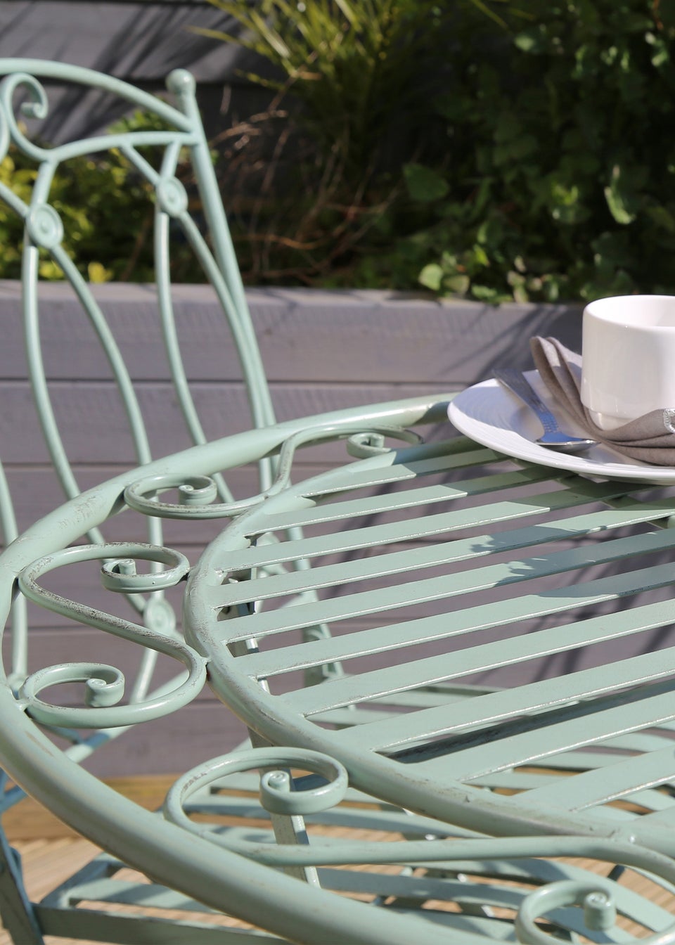 Charles Bentley Rustic Wrought Iron Outdoor Bistro Set Sage Green (2 Seater)