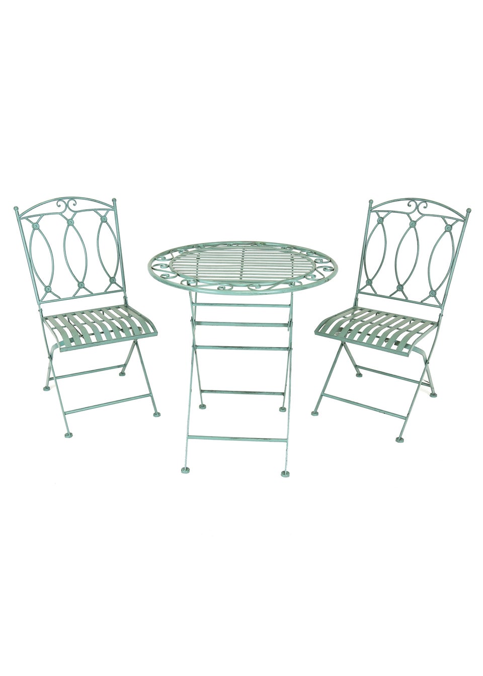 Charles Bentley Rustic Wrought Iron Outdoor Bistro Set Sage Green (2 Seater)