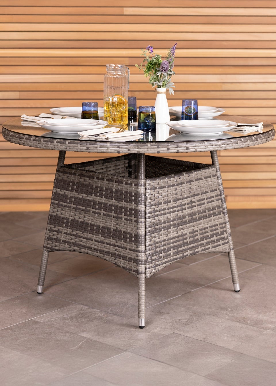 Charles Bentley Round Rattan Dining Table Grey (H74cm x W110cm)
