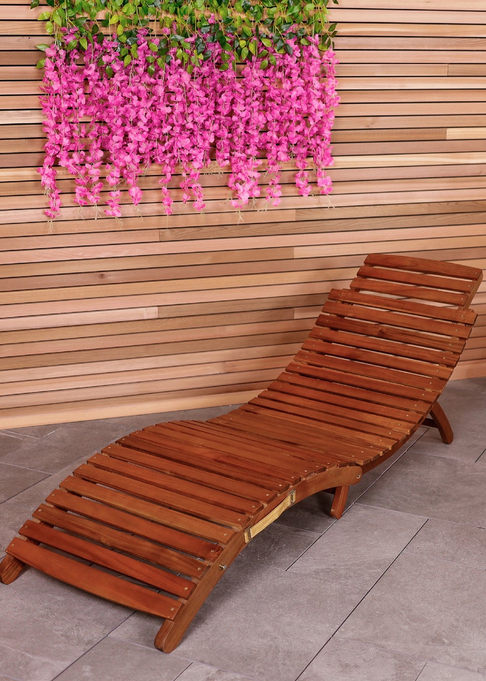 Charles Bentley Sun Lounger in Brown Acacia Hardwood Folding Large (H63cm x W182cm x D60cm)