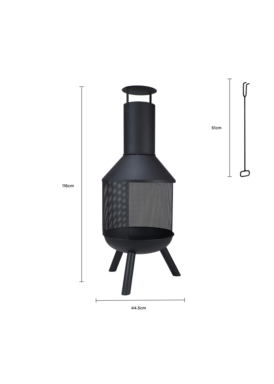Charles Bentley Round Black Powder Coated Steel Modern Chimenea (H116cm x W44.5cm x D44.5cm)